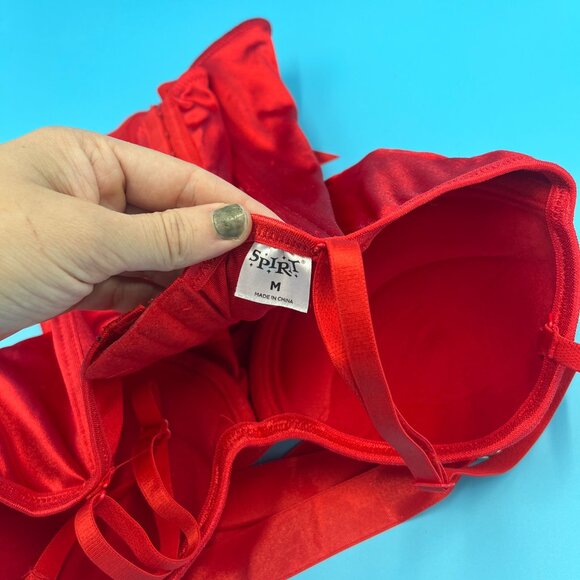 Gothic Bright Red Lace Up Adjustable Padded 3 Hook Corset Women's Size M - Picture 9 of 11